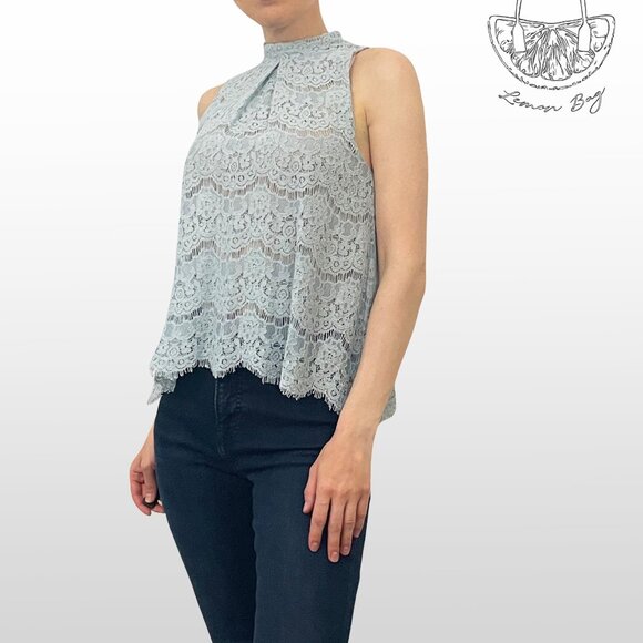 Love, Fire / Lace Sleeveless Halter Top Mock Neck / Size S / Color Blue - Picture 2 of 6